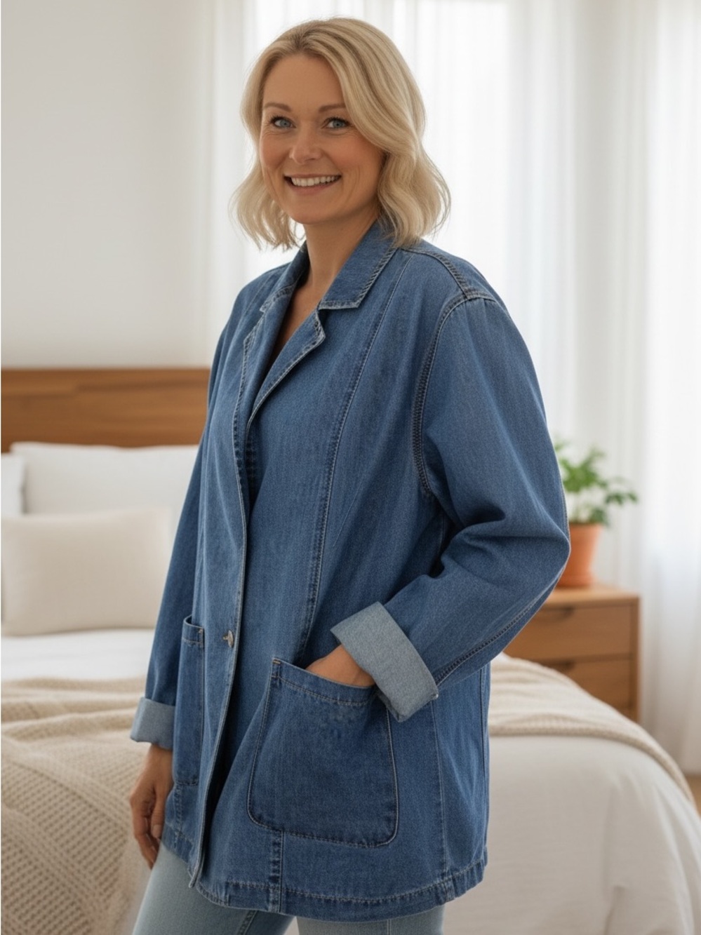 SHEIN Medium Blue Denim Blazer Jacket